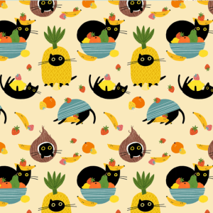 Cats in the Furruit Bowl cotton fabric