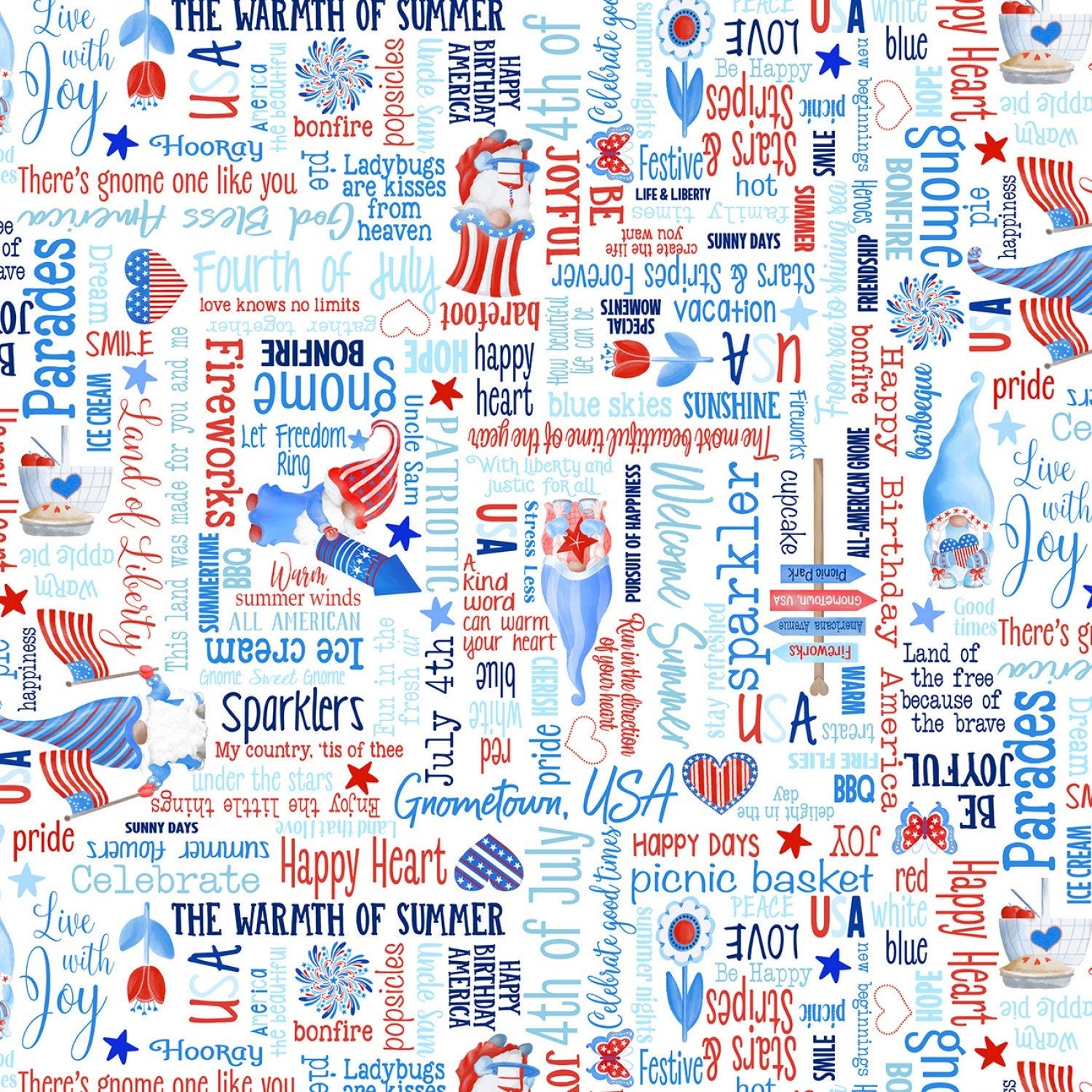 FINAL YARDAGE All American Words Gnome Cotton Fabric - Image 1