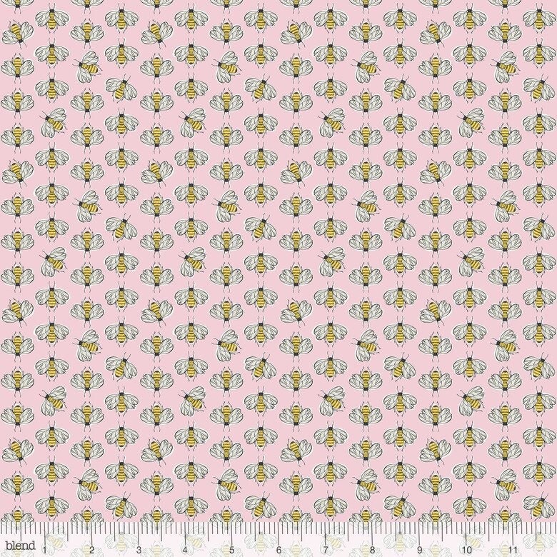 FINAL YARDAGE Pink Bumbly Bee Cotton Fabric by Cori Dantini