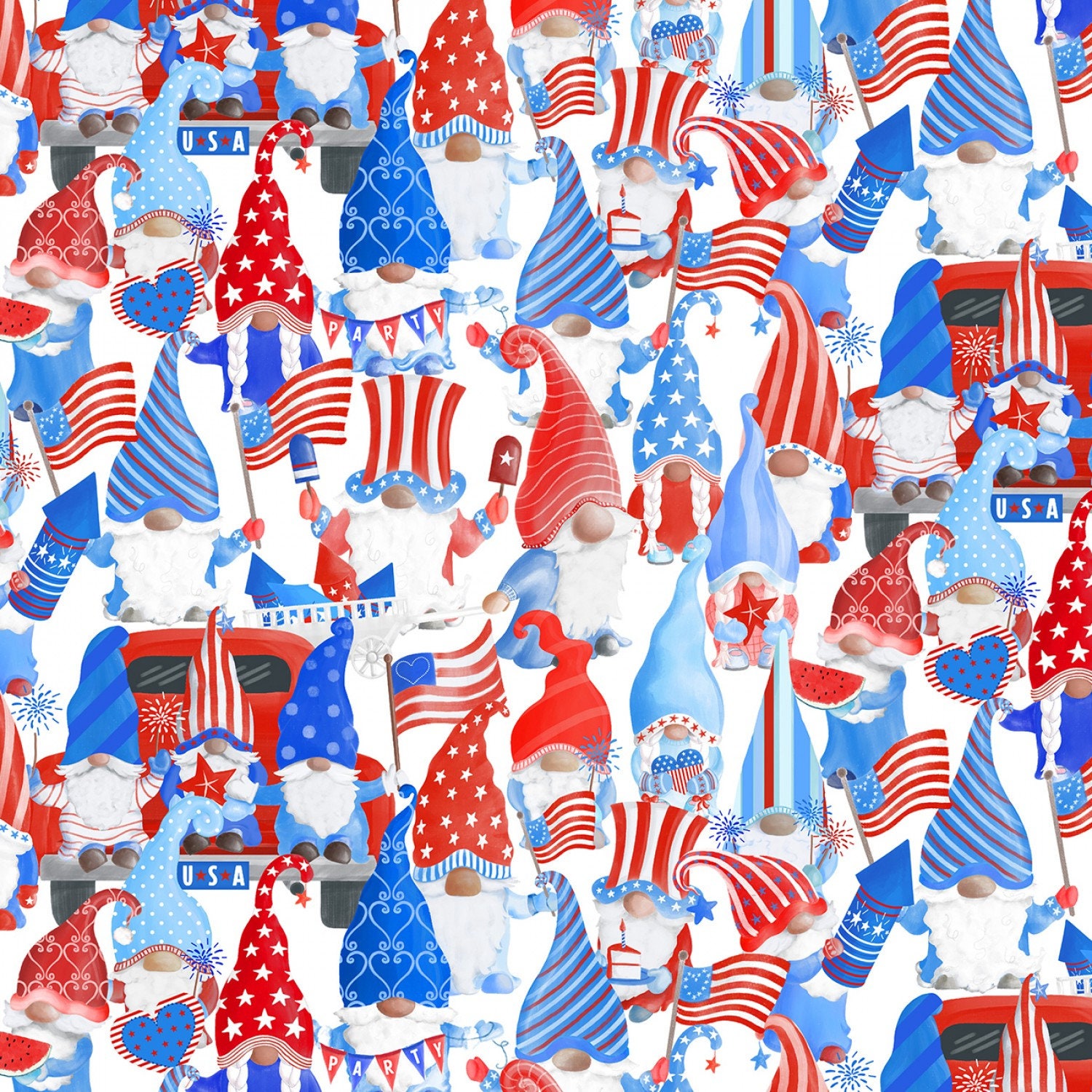 FINAL YARDAGE All American Gnomes Cotton Fabric - Image 1