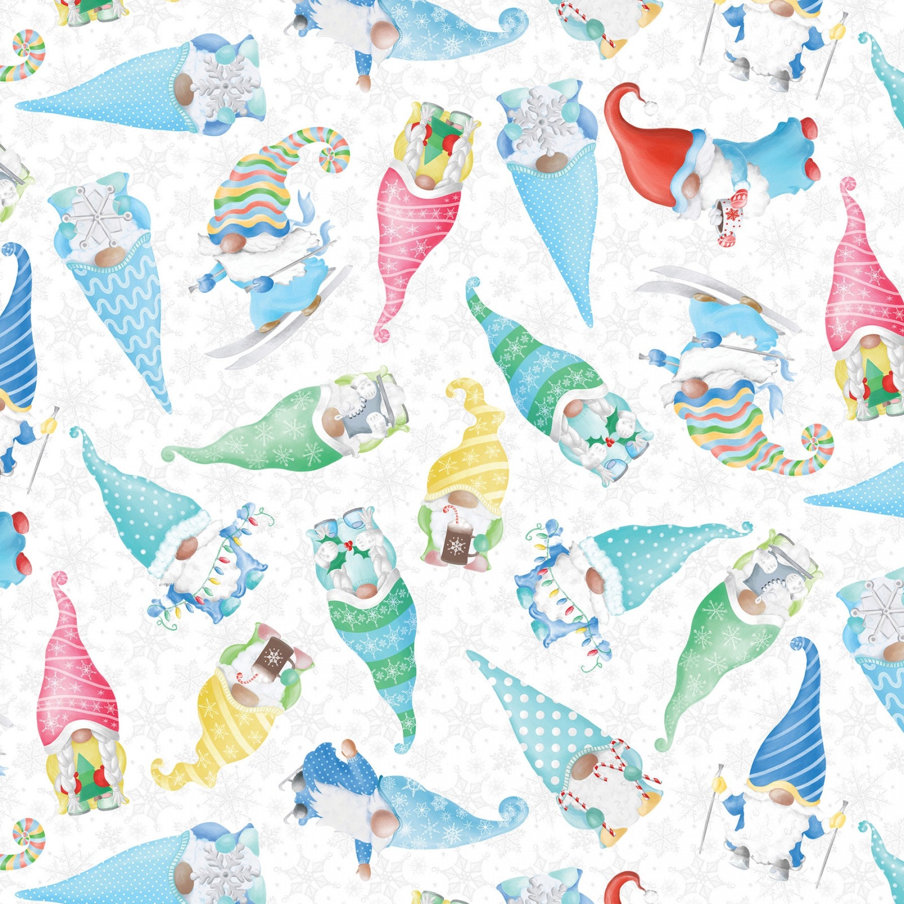 FINAL YARDAGE Snowy Gnomes White - Image 1