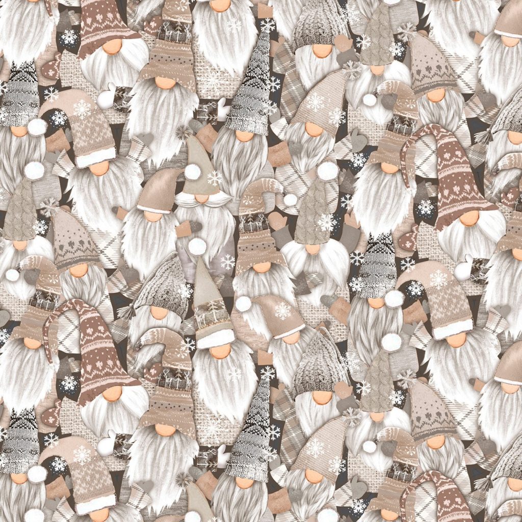 FINAL YARDAGE Natural Snow Gnomes Cotton Fabric