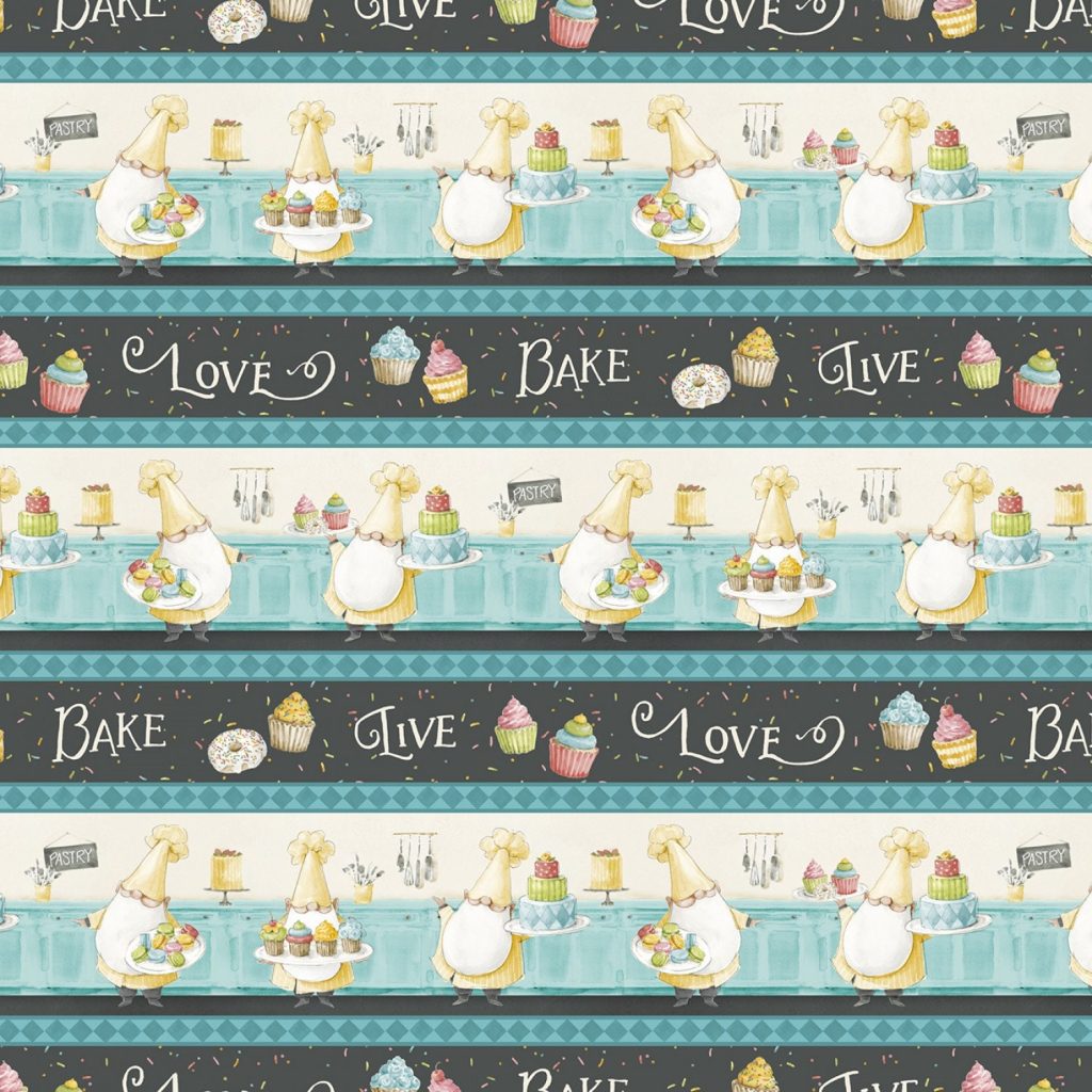Sweet Little Pleasures Gnome Baking Stripe Cotton Fabric