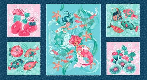 Mermaid Tails 24" Block Panel Cotton Fabric