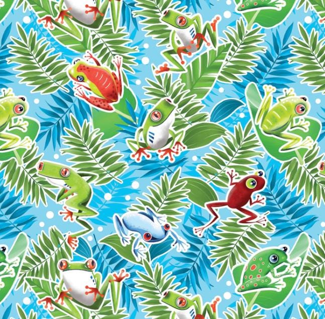 Rainforest Frog Light Turquoise Glow in the Dark cotton fabric