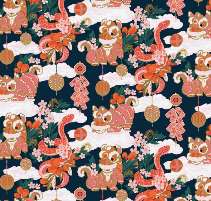 Year of the Snake 100% navy quilting cotton fabric by Paintbrush Studio