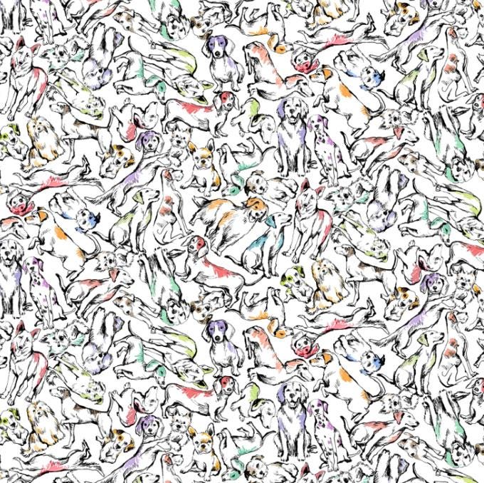 White Lounging Dogs 100% cotton fabric