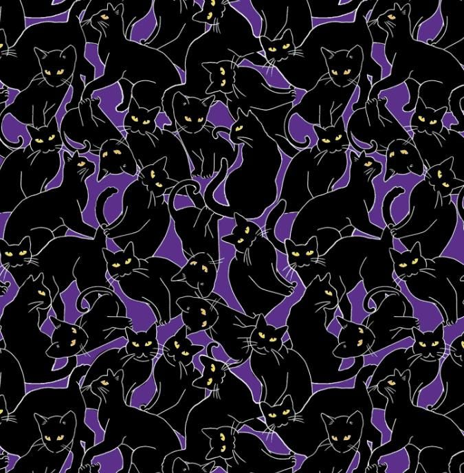 Cat Magic Purple Cotton Fabric by the yard