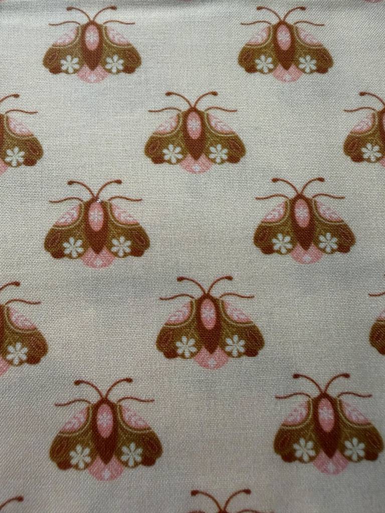 Little Moth on Ivory Organic Cotton Fabric by the yard