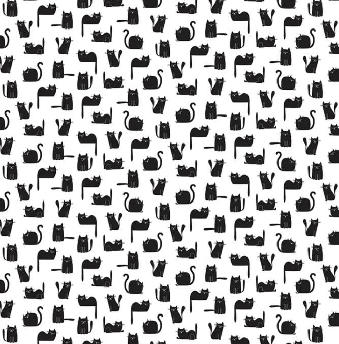 Tossed Black Cats cotton fabric by the yard