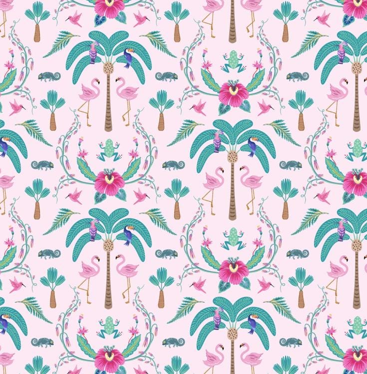 Pink Keep Palm And Carry On 100% quilting cotton fabric