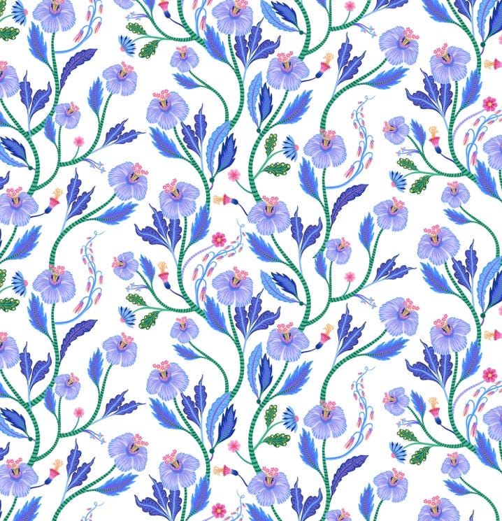 White Bloomers 100% quilting cotton fabric